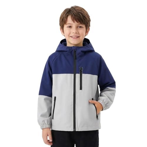 Image of Baogaier Boys Waterproof Jacket Kids Hooded Raincoat with Zip Pockets, Lightweight Jackets with Reflective Stripes Windproof Outdoor Colorblocked Coat Outerwear 10-11 Years, Navy