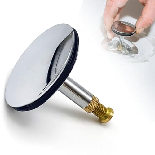 Image of Adjustable Bath Plug with Screw 43mm Cover Pop-Up Bathtub Chock Plug Heavy Duty Brass Chrome Bathtub Plug 8mm Pole Bath Tub Plug for UK Standard Bathtub