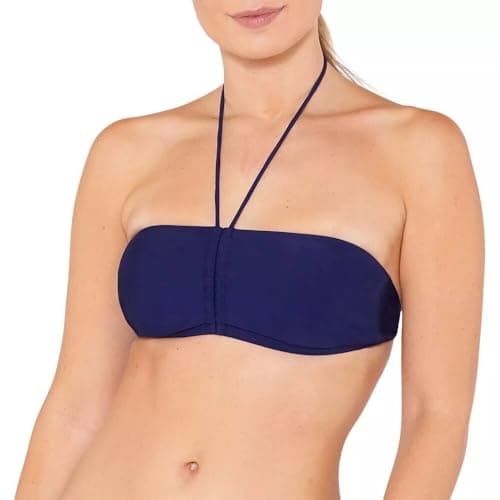Image of Scuba Women's Bandeau Bikini Top Mix & Match Plain Printed Non-Wired UK Seller - Navy - Size 10