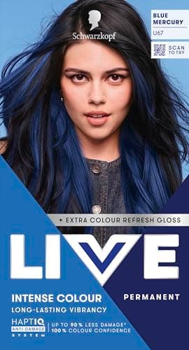 Image of Schwarzkopf LIVE Intense Colour U67 Blue Mercury, Long-lasting Permanent Blue Hair Dye, With Extra Colour Refresh Gloss