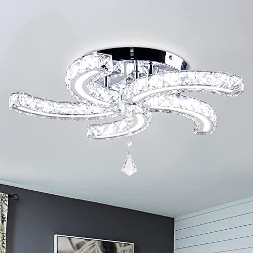 Image of 19.7'' Crystal Chandeliers, 5-Light LED Semi Flush Mount Chandeliers 6500K Ceiling Lamp Acrylic Modern Ceiling Lighting Fixture for Living Room Dining Room Bedroom Hallway (Cool White