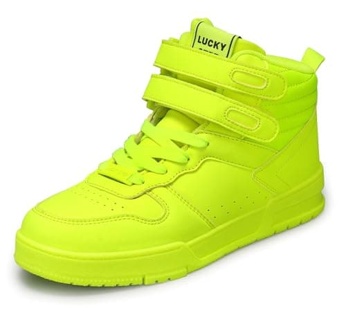 Image of LUCKY STEP Women's High Top Fashion Sneakers Basketball Ankle Boots Walking Tennis Shoes Platform Hook and Loop Casual Faux Leather Sneaker (Lime, 11US-42EU-9UK)