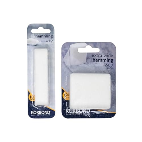 Image of KORBOND Hemming Web Set - SEW FREE HEMMING - 18m Total - 8m x 60mm plus 10m x 20mm - Extra Wide and Standard width - Suitable for Clothing and Curtains, White, 114101