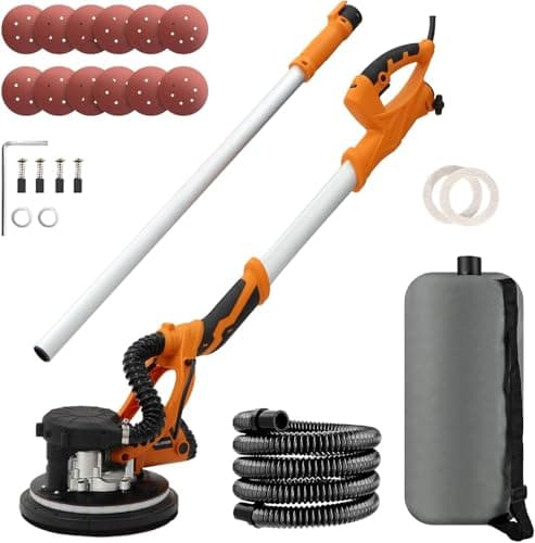 Image of Drywall Sander,1250W Electric Drywall Sander with Vacuum Auto Dust Collection, xtension Handle,LED Light,12 Pcs Sanding Discs,5 Variable Speed,Variable Speed 800-1800RPM