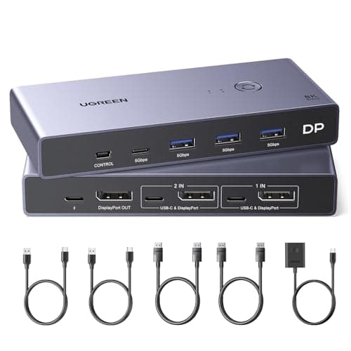 Image of UGREEN 8K@60Hz Displayport KVM Switch, DP 1.4 KVM Switcher Support 4K@240Hz, 4 Port USB Switcher for 2 Computers Share Keyboard, Mouse, Hard Drive, Printer and 1 Monitor