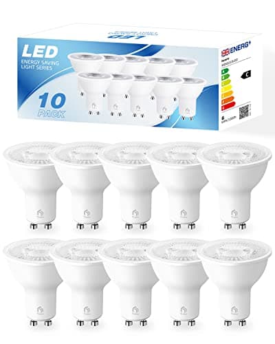Image of tuare GU10 LED Bulbs, Cool White 6000K GU10 Bulb 7W 350LM, 50W Halogen Equivalent, AC 220-245V, Non-Dimmable for Home, Office, and Commercial Lighting, 10 Pack