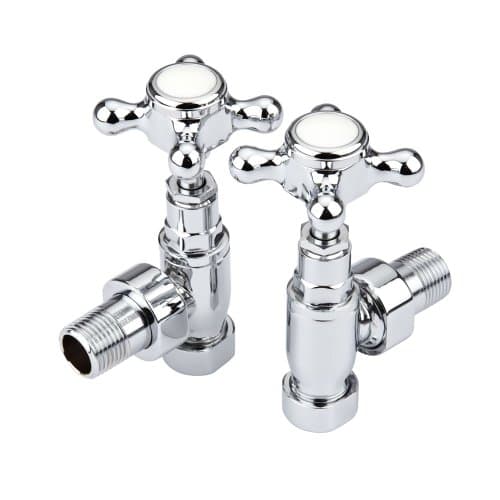 Image of Milano Chrome Angled Heated Towel Rail Radiator Valves