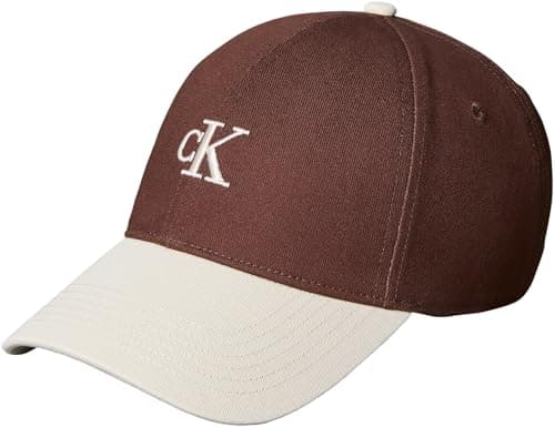 Image of Calvin Klein Men's Monogram EMB Colorblock Baseball LV04G5000G Cap, Brown (Chocolate Martini), One Size