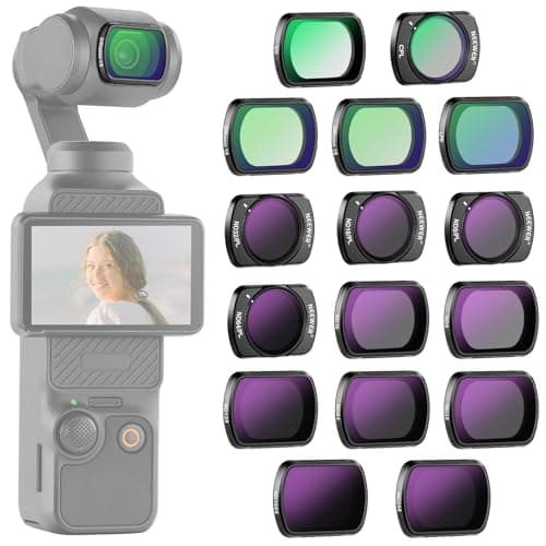 Image of NEEWER 16 Pack ND Filter Set Compatible with DJI Osmo Pocket 4 & Pocket 3, ND8 ND16 ND32 ND64 ND128 ND256 ND1000 ND8/PL ND16/PL ND32/PL ND64/PL Black Diffusion 1/4 1/8 UV Light Pollution CPL, FL-B06