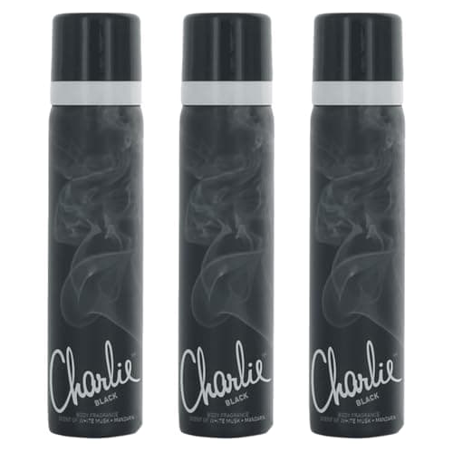 Image of Charlie Body Spray Black 75ml X3 – Long Lasting Fragrance Body Deodorant Spray for Women – Elegant, Fresh & Confident Scent – Everyday Body Mist with Sophisticated Notes, Ideal for Daily Wear
