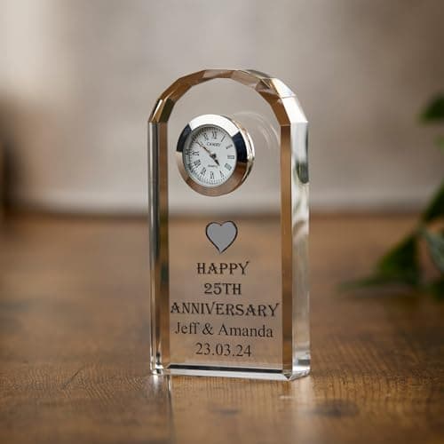 Image of ukgiftstoreonline Personalised 25th Wedding Anniversary Crystal Glass Clock Gift