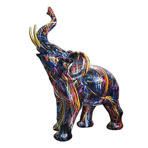Image of Bruafsir Elephant Sculpture Figurine, Colorful Art Graffiti Elephant Statue, Resin Animal Decor, Multicolor