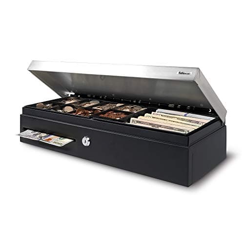 Image of Safescan SD-4617S Black Cash Drawer with 6 Bill/8 Coin Layout, Adjustable Inner Tray, 12V Power Lasts At Least 1 Million Cycles, 2-Position Lock (open and stand-by), 3-Year Warranty