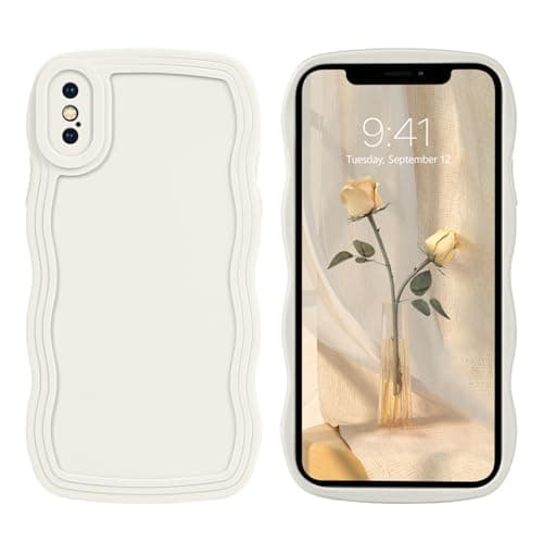 Image of DOMAVER Case for iPhone X, iPhone XS Case with Cute Curly Wave 5.8 inch, Soft TPU Silicone Slim Fit Shockproof Phone Case for Girls Women Men, Full Body Protective iPhone X/XS Cover, White