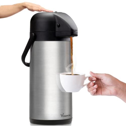 Image of Vondior Insulated Coffee Carafe Jugs with Pump 2.5L, Thermal Coffee Pot Stainless Steel, Teapot Vacuum Jug for Hot/Cold Water, Party Chocolate Drinks