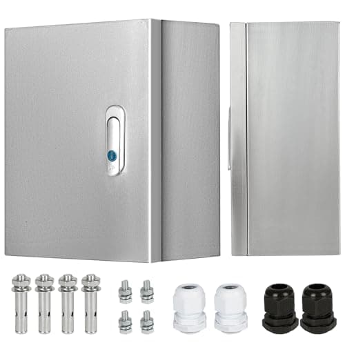 Image of Stainless Steel Electrical Box, Outdoor Electrical Junction Box 30X25X14cm, Waterproof Enclosure Box, Wall Mounted Outdoor Electrical Electronic Equipment Enclosure with Mounting Plate Hinges Lock