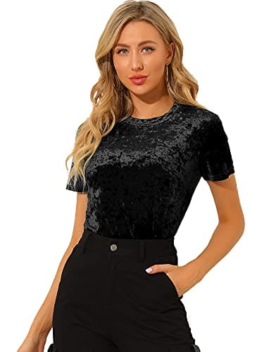 Image of Allegra K Women's Christmas Velvet Top Crew Neck Short Sleeve Casual T-Shirt, Black, S