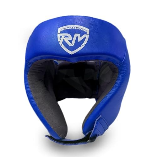 Image of RingMaster Open Face Boxing HeadGuard Head Gear Leather Kick MMA Punch (Blue, Large - Extra Large)