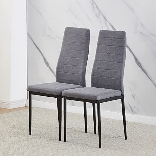 Image of Homullel Modern Upholstered Dining Chairs Set for Dining Room, Kitchen, Kitchen Chairs Set of 2, Stainless Steel Frame (Linen, Grey)