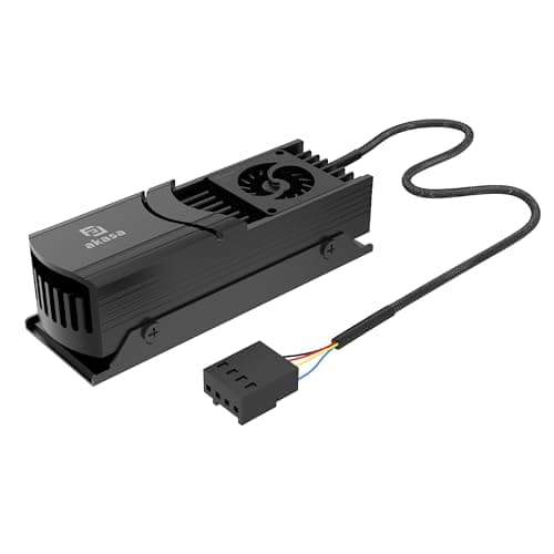 Image of Akasa Gecko Pro LX, M.2 NVMe PCIe 5.0, Aluminium High-Speed Built-in Fan Heatsink Cooler, Support 2280 SSDs, Up to 12,000 RPM & 12V, Low-profile, 2 Thermal Pad Included, Black, A-M2HS04-BK
