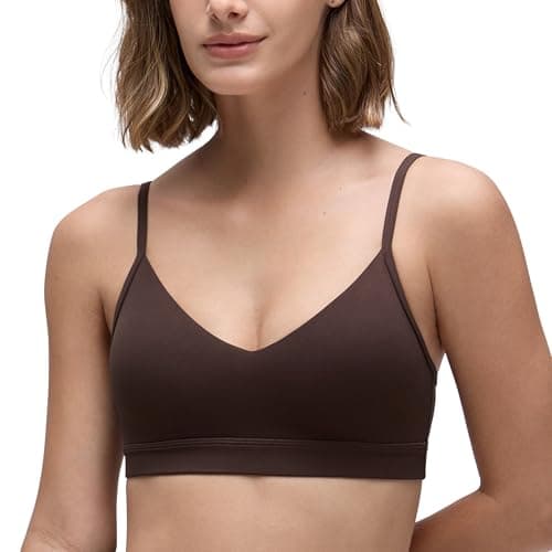Image of CRZ YOGA Women's Butterluxe V-Neck Sports Bra Adjustable Straps Yoga Bras Padded Wireless Workout Crop Top Hot Fudge Brown 14
