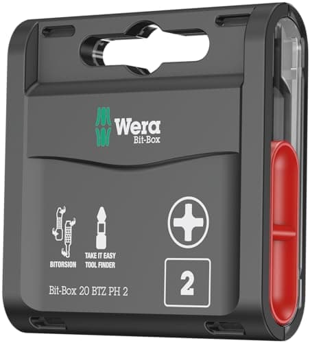 Image of Wera 05057751001 BTZ PH2 Bi Torsion Long Life All-Purpose Phillips Bit-Box for Drill/Drivers, 0 W, 0 V, Black, 2 x 25 mm, 20-Piece