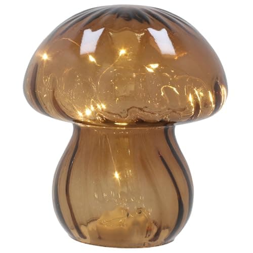 Image of Shudehill Giftware Handblown Glass LED Mushroom Light Up Ornaments - Pink, Blue, Grey or Amber (Clear Brown)