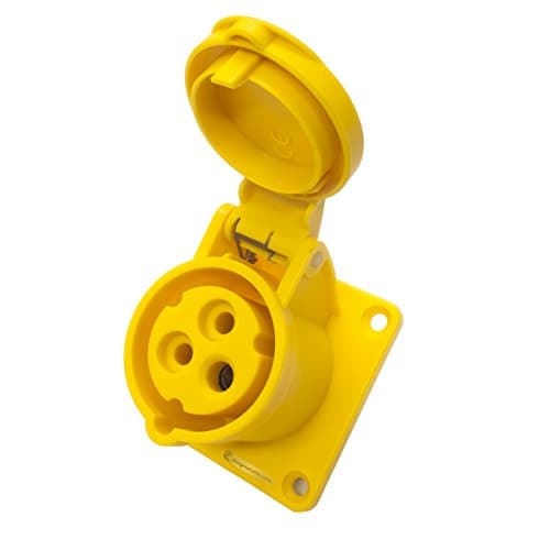 Image of 16amp 110v 2P+E IP44 Yellow Site Straight Flush Panel OUTLET Female Socket. PCE (313-4)