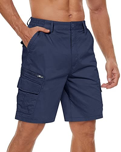 Image of TACVASEN Men's Shorts with Pockets Elasticated Waist Summer Golf Cargo Shorts for Men (32, Navy)