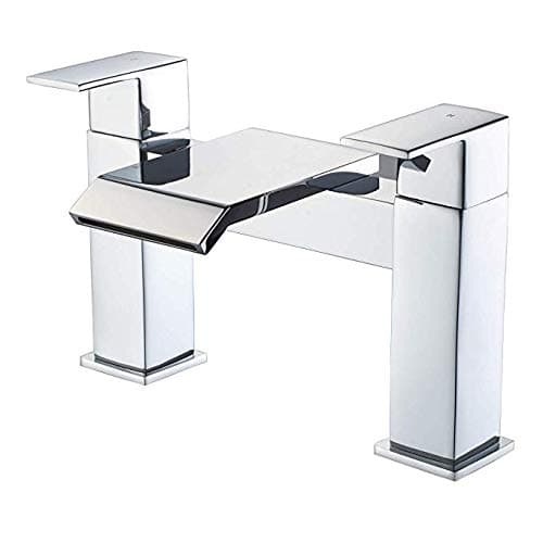 Image of Luckyhome Waterfall Bath Mixer tap Bathroom Square Monobloc Double Lever Bath Filler Mixer Tub Tap(Chrome)