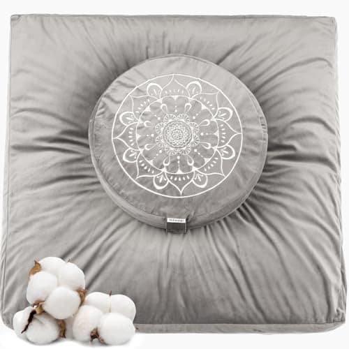 Image of Hihealer Large Meditation Cushion and Zabuton Mat Set Meditation Pillow and Zafu Mat for Men and Women (Grey)
