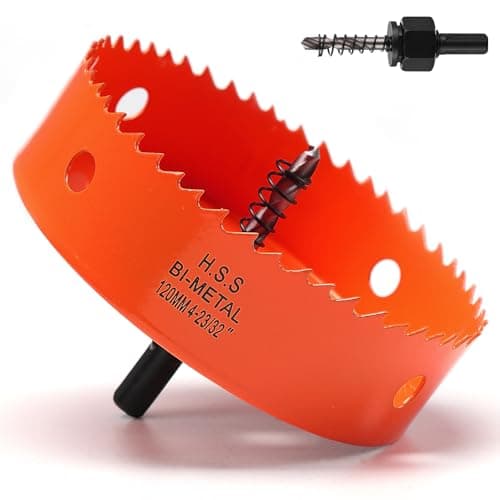 Image of Hole Saw 120mm, Hole Saw with Drill Bit for Wood, Orange Bi-Metal Hole Cutter Smooth Cutting for Soft Metal, Drywall and Plastic