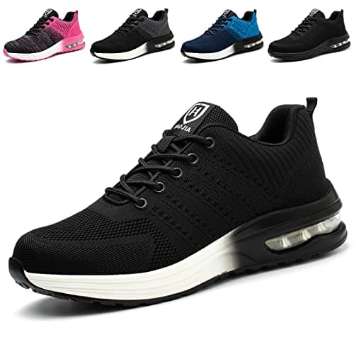 Image of Lightweight Safety Shoes Men Women Steel Toe Trainers Work Shoes Breathable Non Slip Industrial Work Boots Black/White 5 UK 38 EU 240