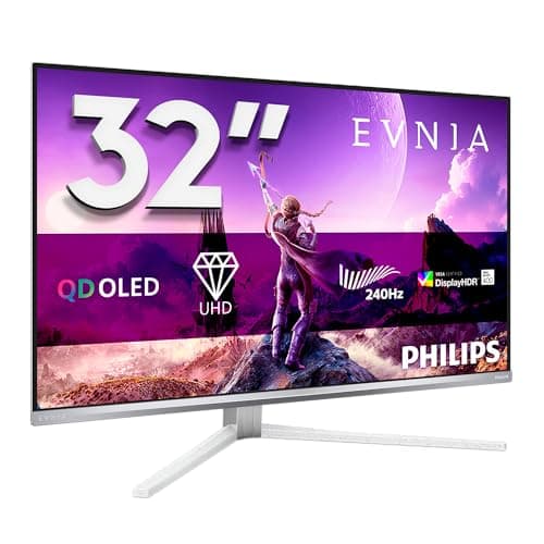 Image of Philips Evnia 32M2N8900-32 Inch Ultra HD OLED Gaming Monitor, 240Hz, 0.03 ms, HDR400, FreeSync Prem. Pro, G-Sync Comp., Ambiglow (3840 x 2160, 2 x HDMI 2.1, 1 x DP 1.4, 1 x USB-C (90 W PD)) White