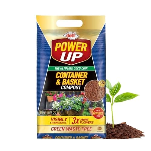 Image of Doff Power Up Container & Basket Compost, 10L | Premium Coco Coir Compost | Ideal for Hanging Baskets & Pots | Feeds Up to 6 Weeks | Visibly Strong Roots & 3X More Flowers | Green Waste Free