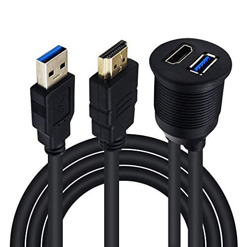 Image of Duttek USB3.0 & HDMI Panel Flush Mount Cable, USB 3.0 & HDMI Male to Female Extension Mount, Dash Mount, Flush Mount, Panel Mount Cable, For Car, Boat, Motorcycle 2M/6.6 FT