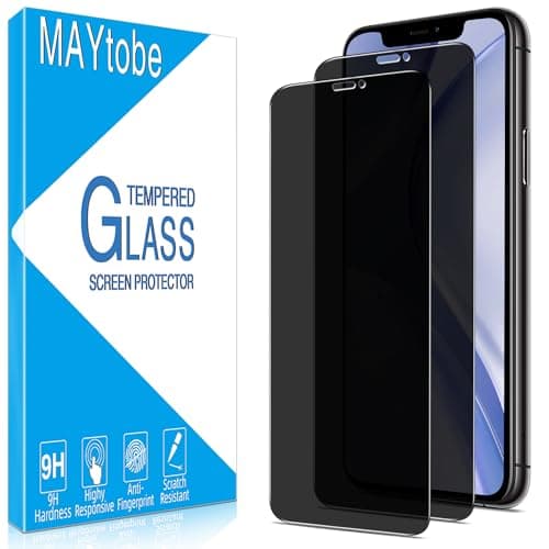 Image of MAYtobe 2 Pack Privacy Screen Protector for iPhone 11 Pro, iPhone XS, iPhone X, Anti Spy Tempered Glass, Case Friendly, Anti-Scratch, Ultra Resistant, Touch Sensitive, Bubble Free