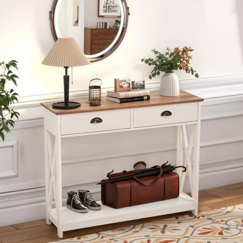 Image of ALPHA HOME Side Table with Drawers, Slim End Table with Storage, Modern Narrow Sofa Table for Living Room, Narrow Spaces, Magazine Rack, Bedroom, 100 x 30 x 80cm