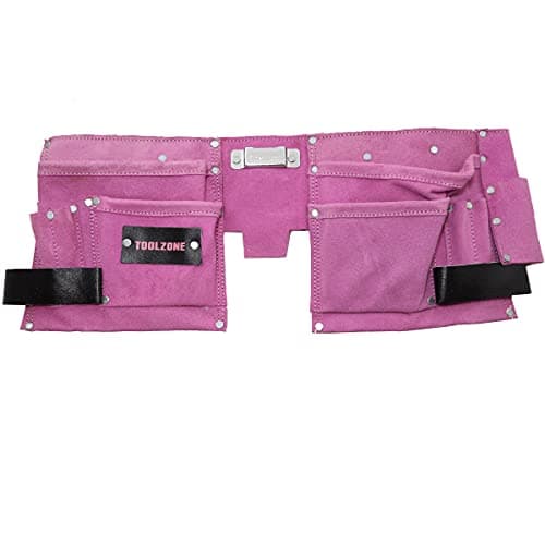 Image of Toolzone 11 Pocket Pink Double Leather Tool Pouch Includes Tape/Hammer Holder