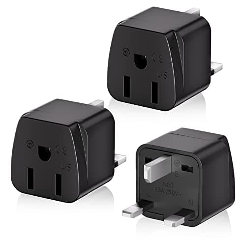 Image of Plug Adapter 3 Pack, US to UK Travel Plug Adapter, HITRENDS Plug Adapter 3 Pin to 3 Pin UK plug Type G US to UK, Black
