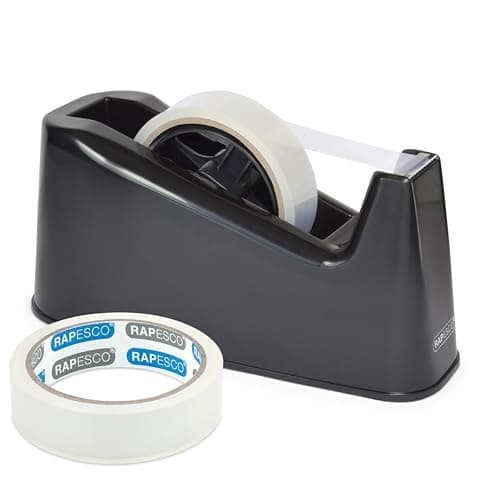 Image of Rapesco 1540 500 Heavy Duty Tape Dispenser with 2 Tape Rolls, Black