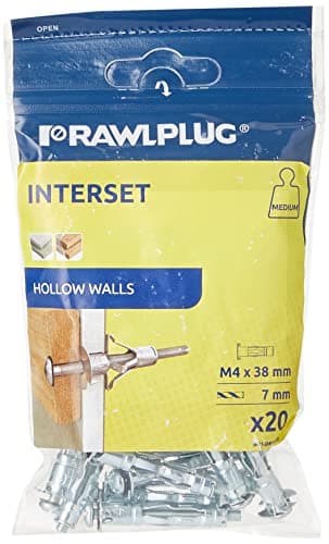 Image of Rawlplug Metal Fixing with Metric Screw Pack of 20 | Screws for Plasterboard | Cavity Wall Fixing | Plasterboard Fixings 4 x 38mm, Silver, R-S1-SM04038/20