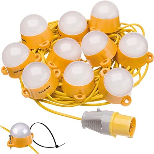 Image of Red Arrow 110V Interconnectable LED Site Lighting Festoon Kits IP44 IK07 6000K 35,000 Hours Life Expectancy Internal and External Lights: Interconnect up to 200m (22m)