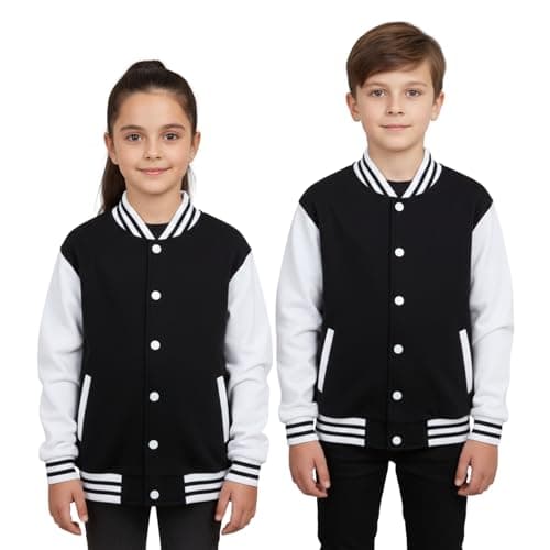 Image of A2Z 4 Kids Baseball Contrast Jacket Varsity Style Coat - B.B Plain Jacket Black 11-12