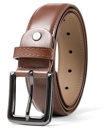 Image of maikun Brown Leather Men's Belt, Belts for Men for office or golf,Black Buckle Length45in