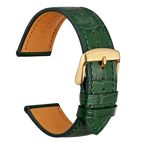Image of WOCCI 18mm Leather Watch Strap for Men and Women, Italian Leather, Embossed Alligator Grain, Gold Buckle (Dark Green)