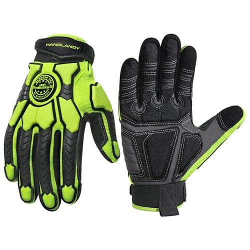 Image of HANDLANDY Anti Vibration Gloves Men Impact Resistant Work Gloves, Padded Palm Grip Heavy Duty Working Gloves (Hi-vis Green, L)