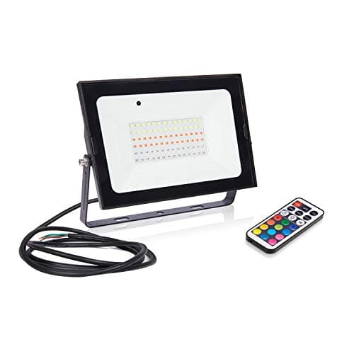 Image of Auraglow 50W RGB IR Remote Controlled Colour Changing Outdoor Floodlight IP65 Weatherproof Decoration and Security Wall and Ground Lamp