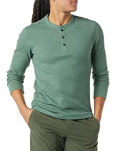 Image of Amazon Essentials Men's Slim-Fit Long-Sleeve Waffle Henley Shirt, Green, L