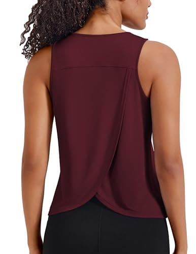 Image of PINSPARK Workout Tank Tops for Women Sleeveless Sport T-Shirt Gym Running Top Athletic Vest Racerback Yoga Shirts Open Back Wine red M